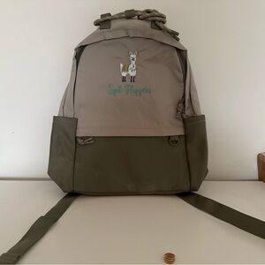 Thirty-One Olive and Tan Llama monogrammed Backpack